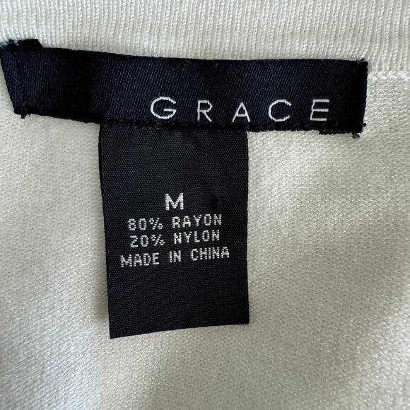 GRACE Sweater Womens M White Short Sleeve Cardigan Faux Pearl Buttons - Picture 8 of 9